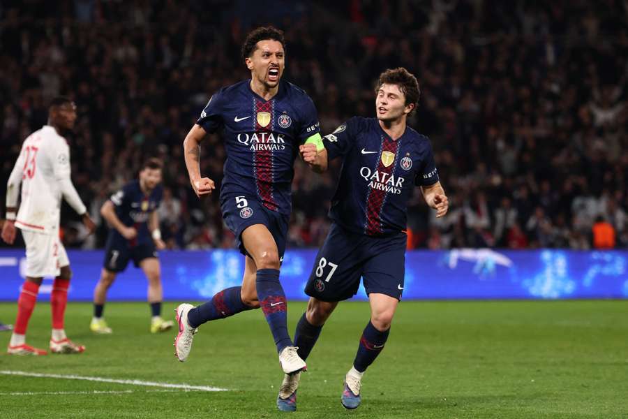 Marquinhos a celebrar o seu golo esta quarta-feira à noite