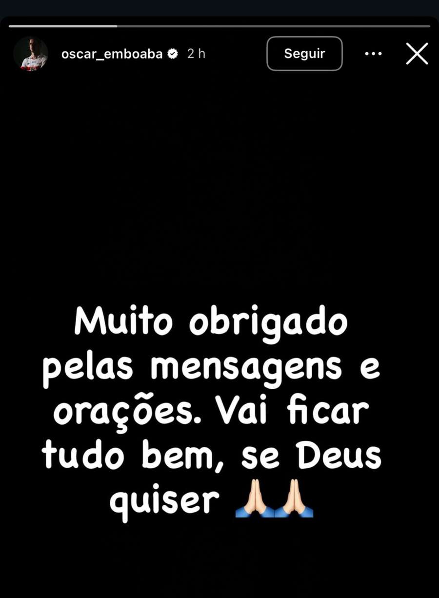 Oscar postou uma mensagem em seu Instagram Oscar postou uma mensagem em seu Instagram