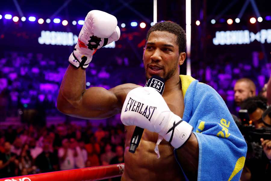 Anthony Joshua celebrates after winning his fight against Kristian Prenga Anthony Joshua celebrates after winning his fight against Kristian Prenga