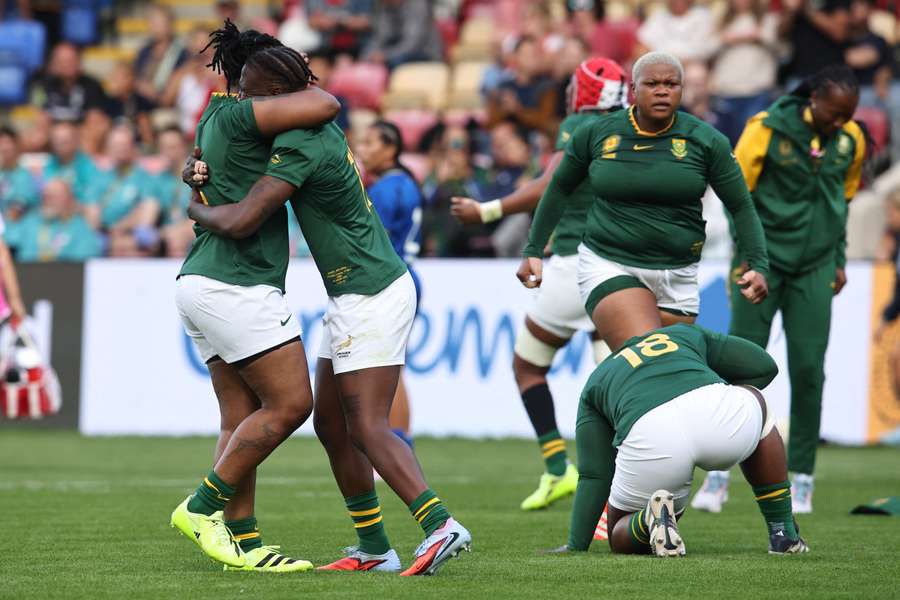 South Africa celebrate a thrilling Women's Rugby World Cup win over Italy.
