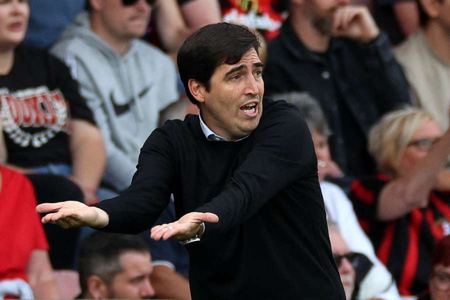 Bournemouth manager Andoni Iraola reacts on the touchline