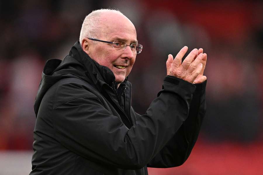 Sven-Goran Eriksson applauds the fans following the Legends football match between Liverpool Legends and Ajax Legends at Anfield in Liverpool, north-west England on March 23, 2024