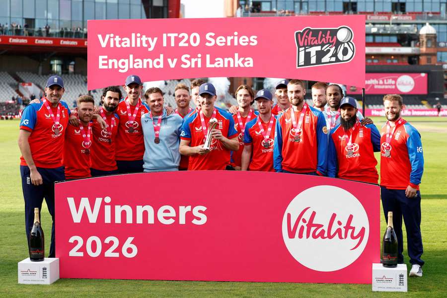 England celebrate their series win