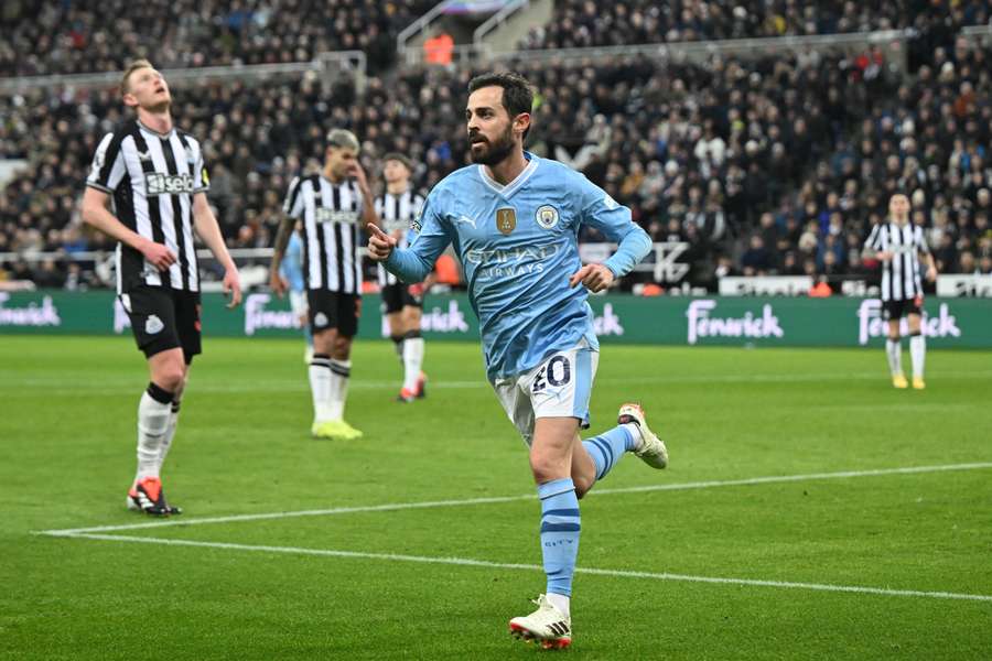 Manchester City's Bernardo Silva celebrates after scoring the opening goal