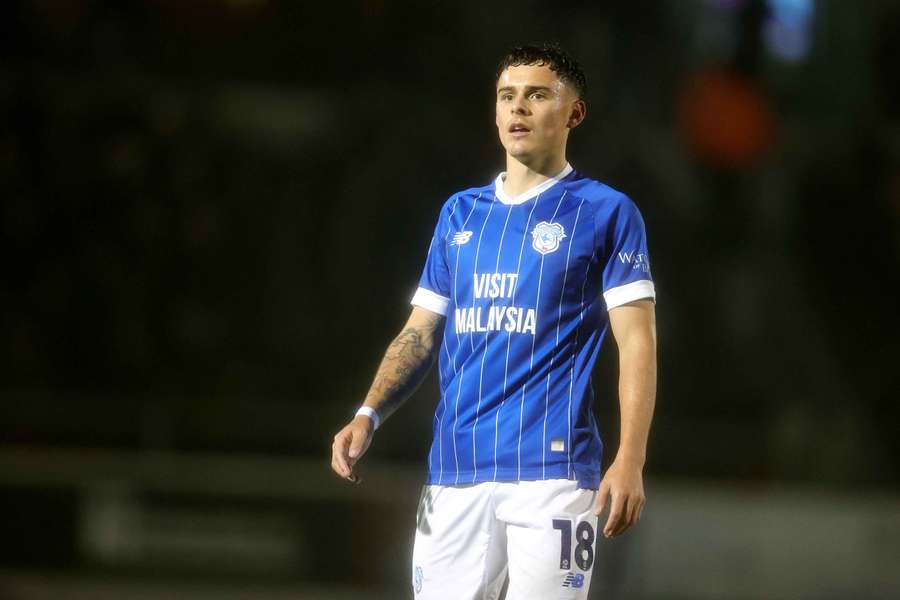 Alex Robertson photographed in action for Cardiff City earlier this season.