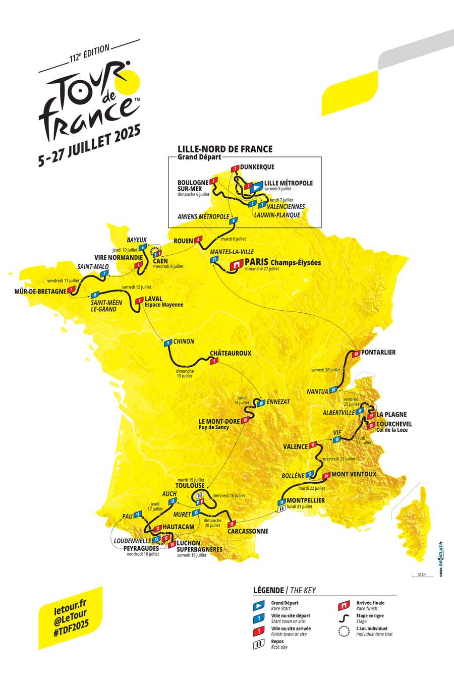El mapa del recorrido del Tour de Francia 2025 El mapa del recorrido del Tour de Francia 2025
