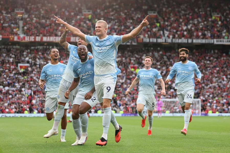 Erling Haaland durfte auch gegen Manchester United jubeln. Erling Haaland durfte auch gegen Manchester United jubeln.
