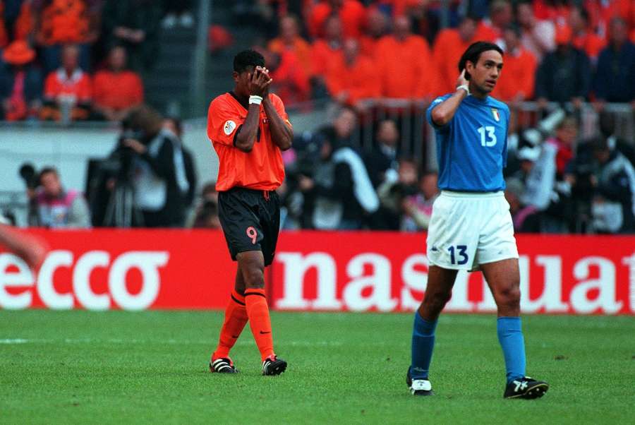 Patrick Kluivert in the Netherlands' semi-final defeat to Italy at Euro 2000