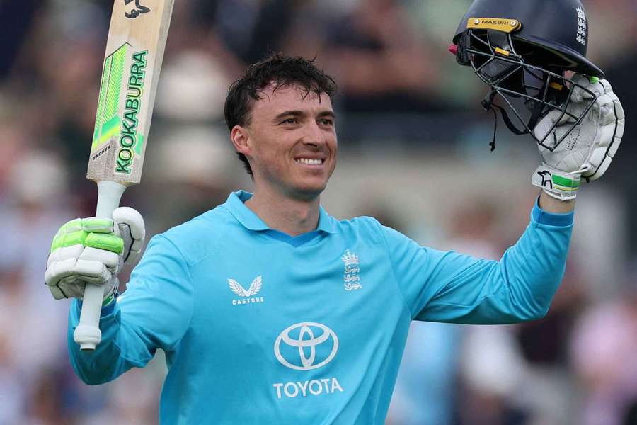 England's Tom Banton celebrates after reaching his century England's Tom Banton celebrates after reaching his century