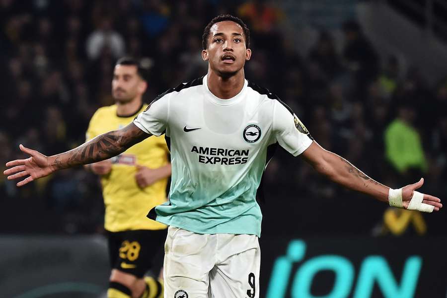 Joao Pedro celebrates giving Brighton the lead from the penalty spot