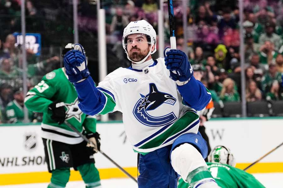 Conor Garland celebrates after a goal