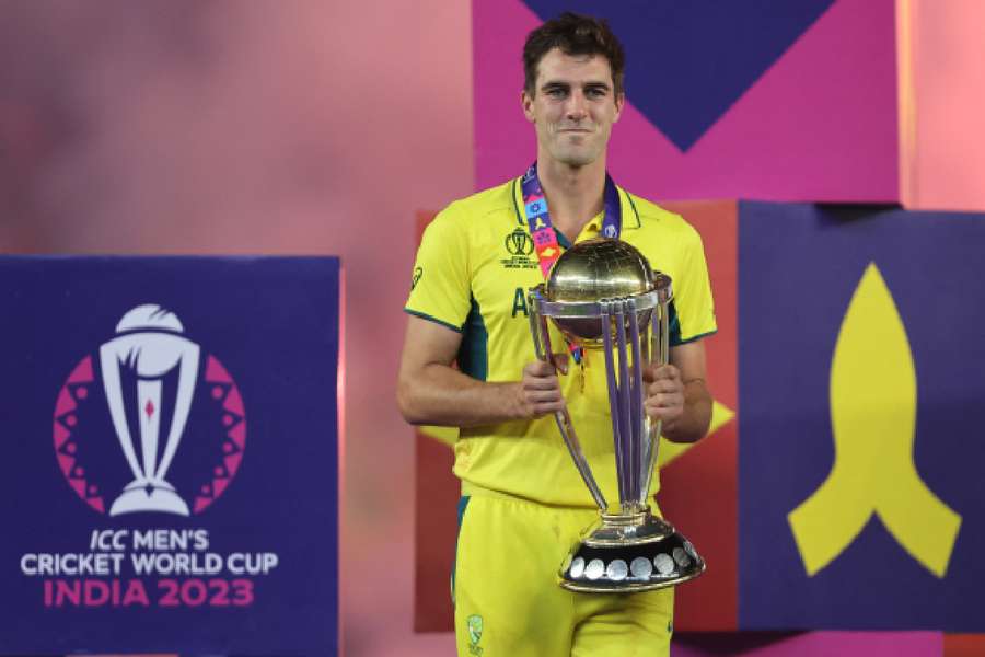 Pat Cummins celebrates with World Cup trophy 