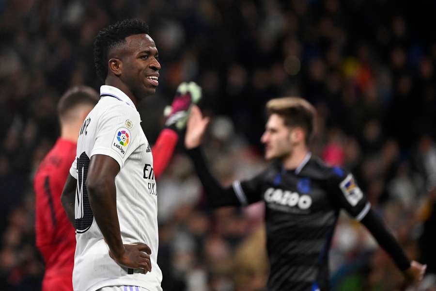 Vinicius Jr looks on in frustration as Real Madrid were held by the Basque side