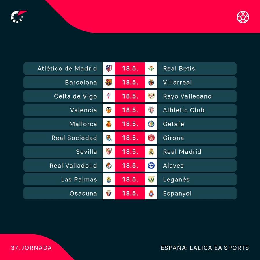Calendario de la Jornada 37 de LaLiga. Calendario de la Jornada 37 de LaLiga.
