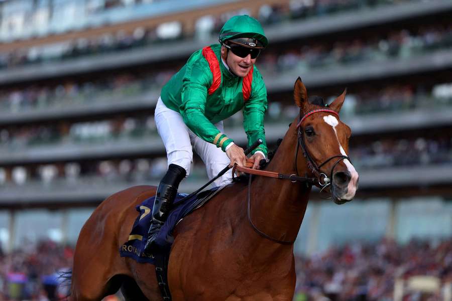 Calandagan, riden by Stephane Pasquier, pictured winning the King Edward VII Stakes at Royal Ascot in July Calandagan, riden by Stephane Pasquier, pictured winning the King Edward VII Stakes at Royal Ascot in July