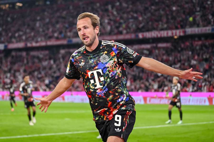 Harry Kane celebrates scoring against Union Berlin Harry Kane celebrates scoring against Union Berlin