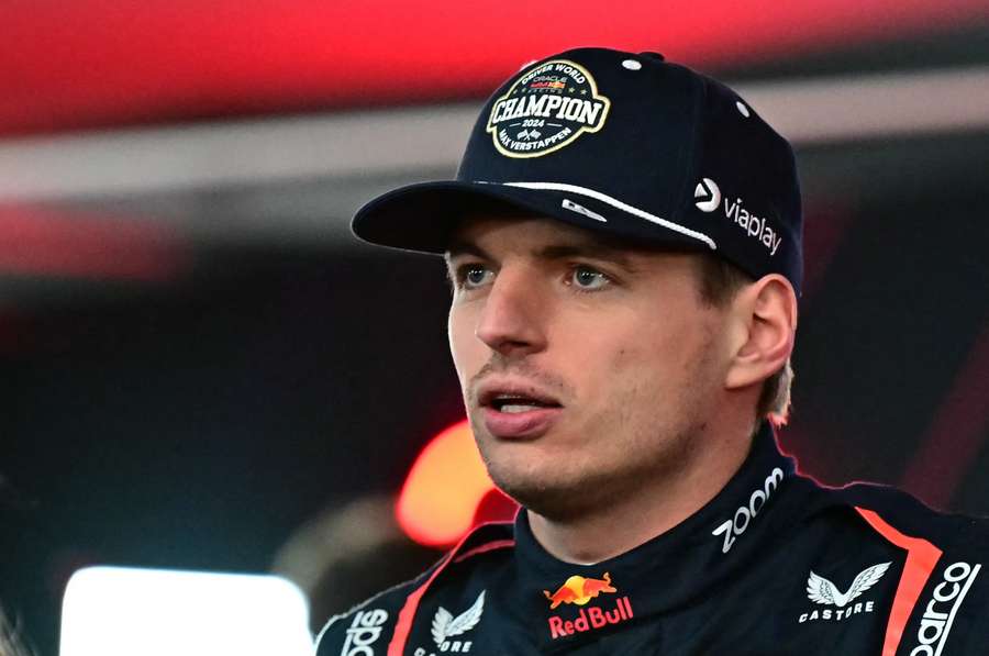 Red Bull's Max Verstappen speaks to the press after winning his fourth consecutive Formula 1 world title at the Las Vegas Grand Prix