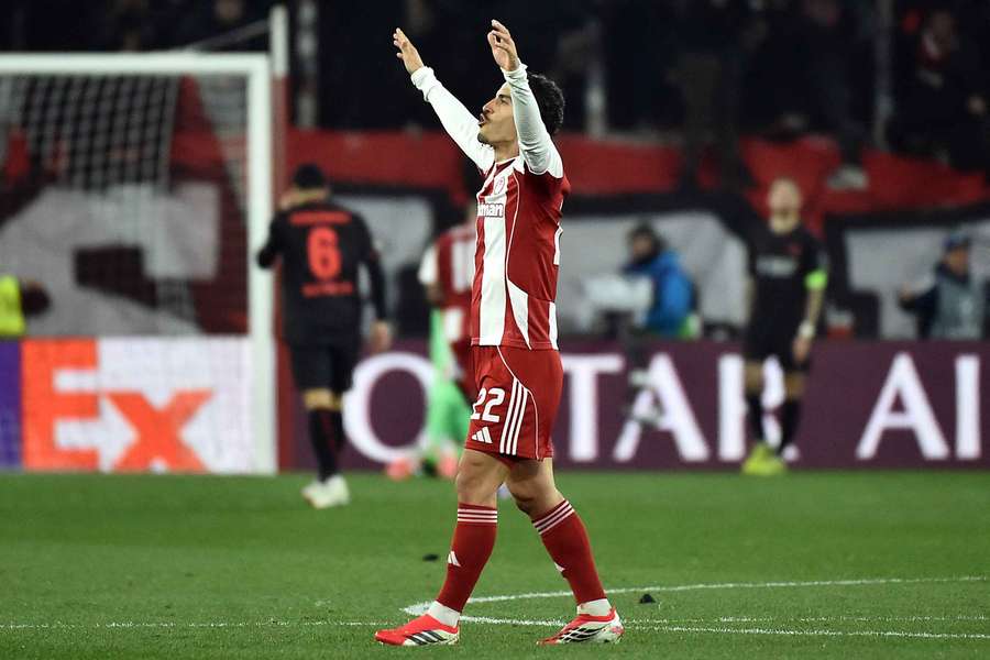 Chiquinho of Olympiacos celebrates his team's second goal 