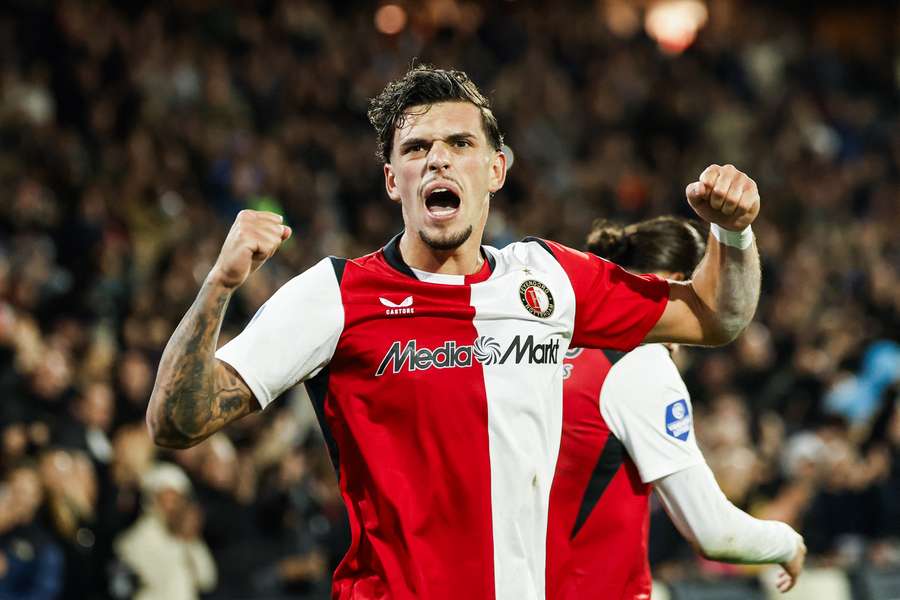Feyenoord's Javi Lopez celebrates scoring against AZ Feyenoord's Javi Lopez celebrates scoring against AZ