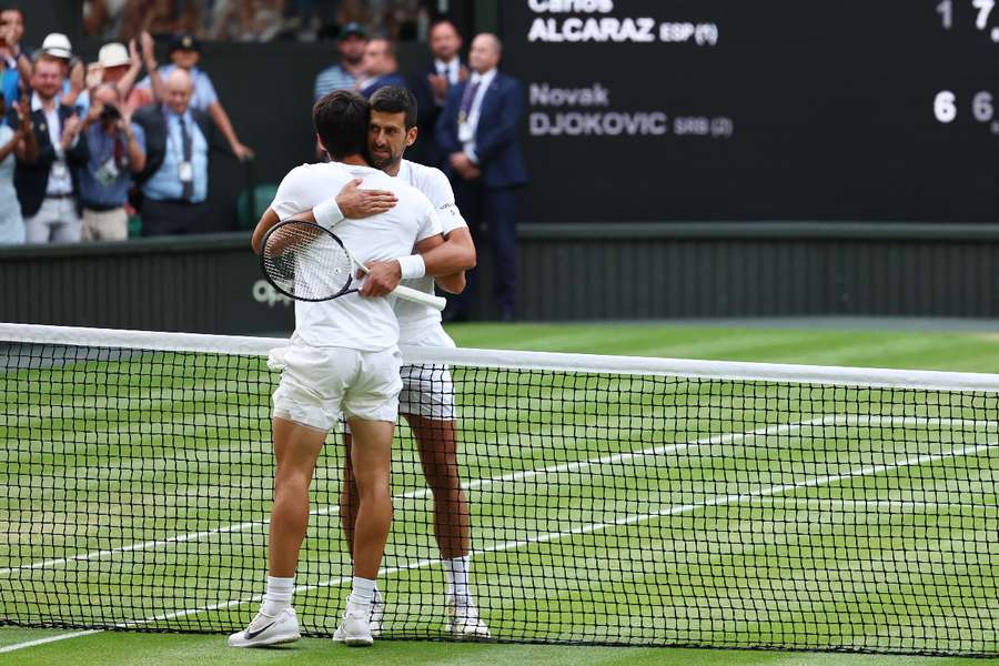 Djokovic and Alcaraz embrace after classic final 