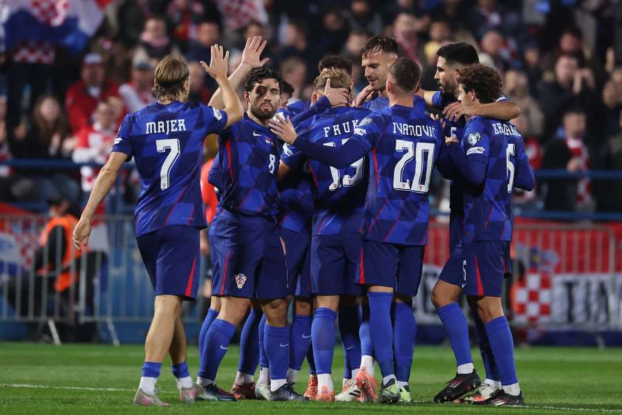 Croatia celebrate their opener vs Gibraltar