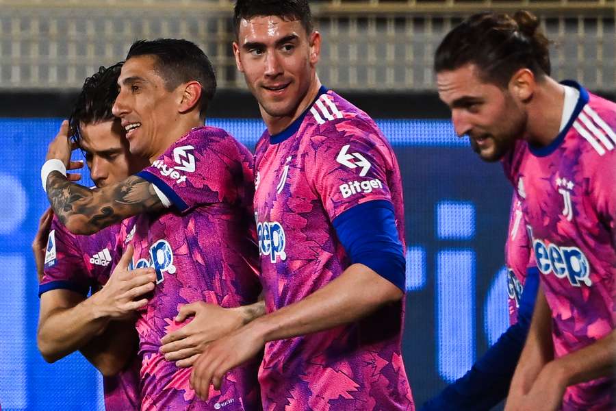 Juventus' Argentinian forward Angel Di Maria celebrates after scoring his side's second goal 