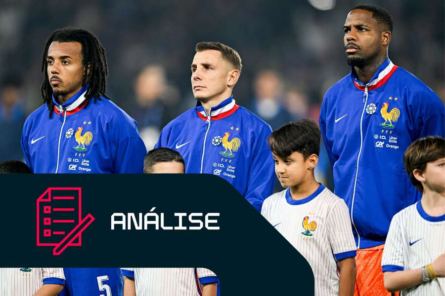 Jules Koundé, Lucas Digne e Mike Maignan em novembro passado com a seleção francesa