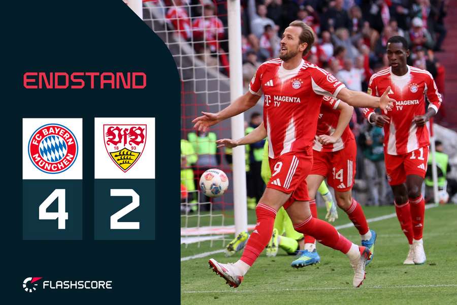 Harry Kane feiert das zwischenzeitliche 4:1 für Bayern gegen Stuttgart.