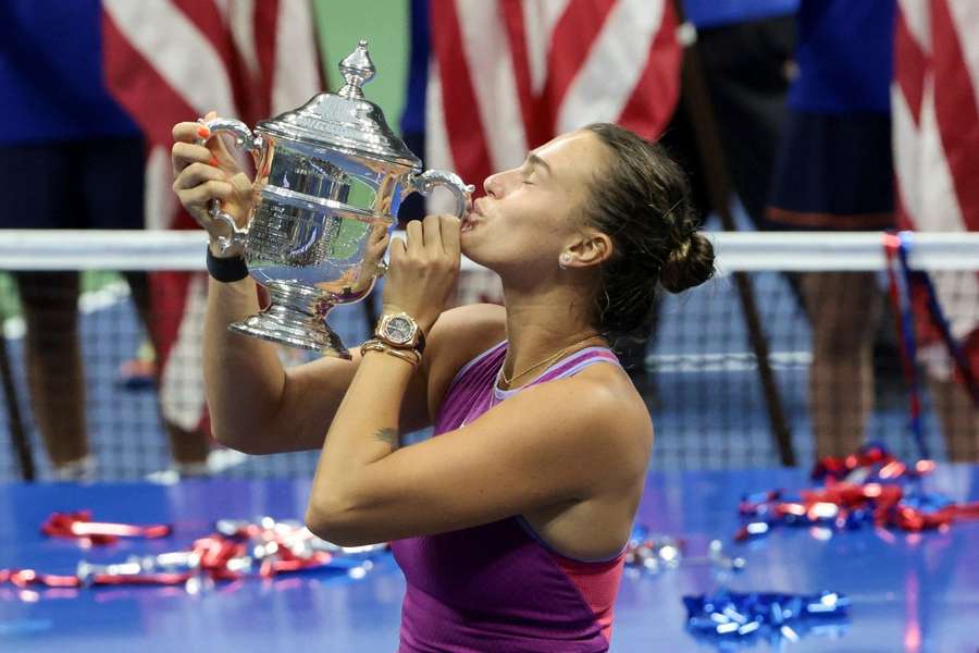 Aryna Sabalenka festeggia il titolo degli Us Open