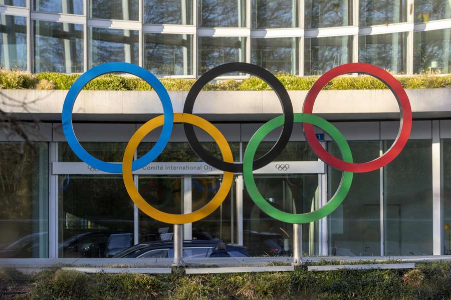 The Olympic Rings in front of the Olympic House, headquarters of the International Olympic Committee in Lausanne, Switzerland