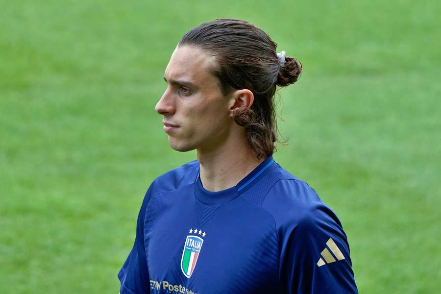 Riccardo Calafiori tijdens een training van Italië