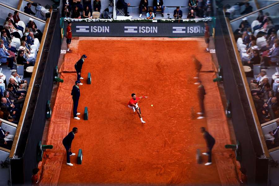 Novak Djokovic in action at the 2025 French Open semi-finals