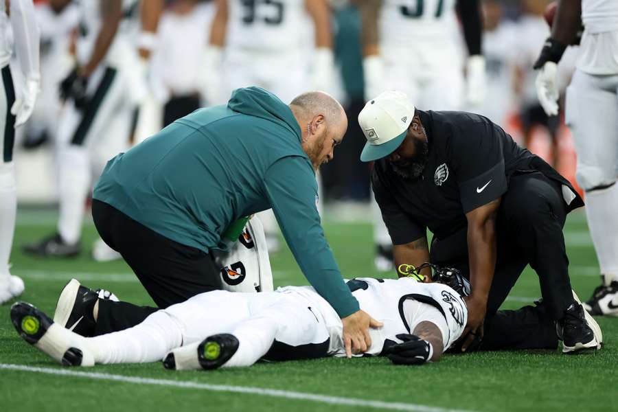 Ja'Quinden Jackson receives medical attention after being knocked out at Gillette Stadium. Ja'Quinden Jackson receives medical attention after being knocked out at Gillette Stadium.
