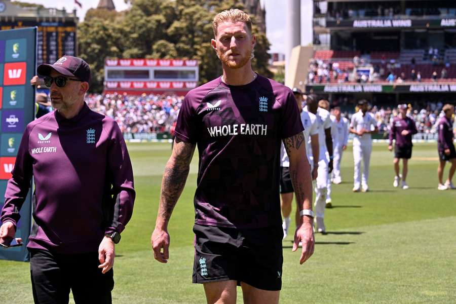 England captain Ben Stokes leaves the field after the post-match presentation on Sydney. England captain Ben Stokes leaves the field after the post-match presentation on Sydney.