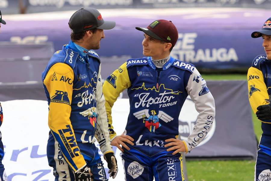 Jan Kvech i Patryk Dudek podczas meczu PPRES Grupa Deweloperska Toruń - Gezet Stal Gorzów.
