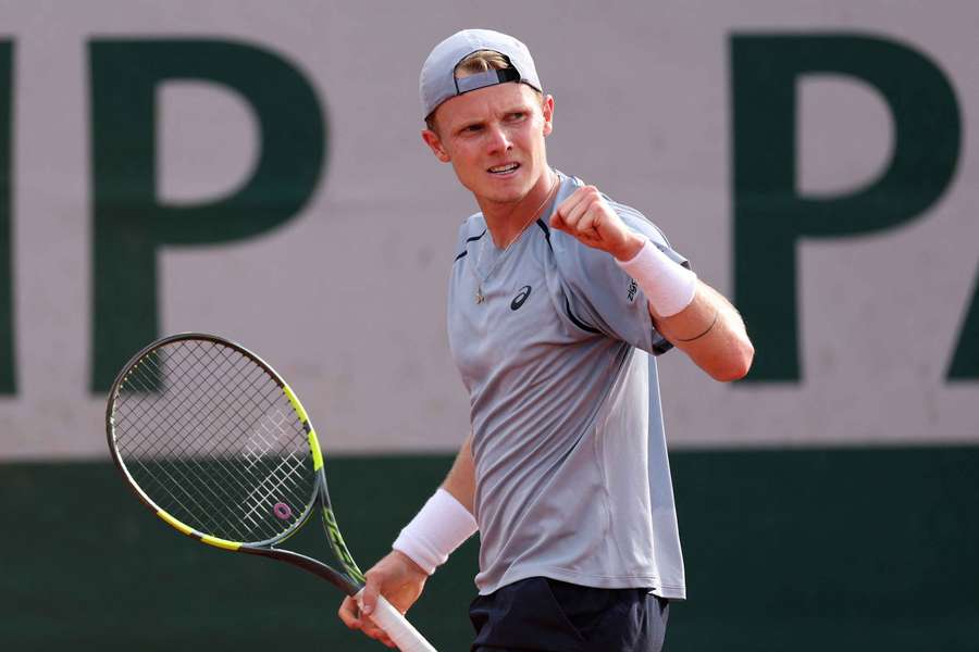 Jesper de Jong celebrates a point in his French Open match against Karen Khachanov Jesper de Jong celebrates a point in his French Open match against Karen Khachanov