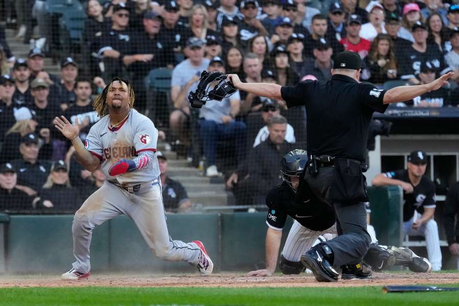 Jose Ramirez celebrates after sliding home safe in Game 3 of ALDS against the Chicago White Sox Jose Ramirez celebrates after sliding home safe in Game 3 of ALDS against the Chicago White Sox