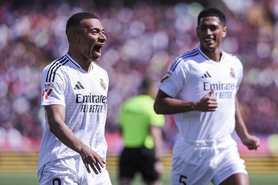 Kylian Mbappe celebrates after scoring against Barcelona Kylian Mbappe celebrates after scoring against Barcelona