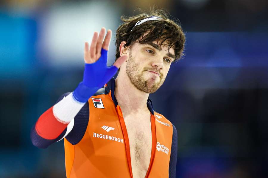 Patrick Roest tijdens de 10.000 meter voor mannen op de ISU WK Afstanden 2023 in Thialf