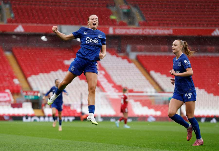 Everton's Ornella Vignola celebrates scoring against Liverpool Everton's Ornella Vignola celebrates scoring against Liverpool