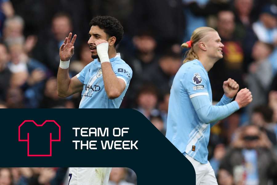 Marmoush (L) and Haaland celebrate City's win