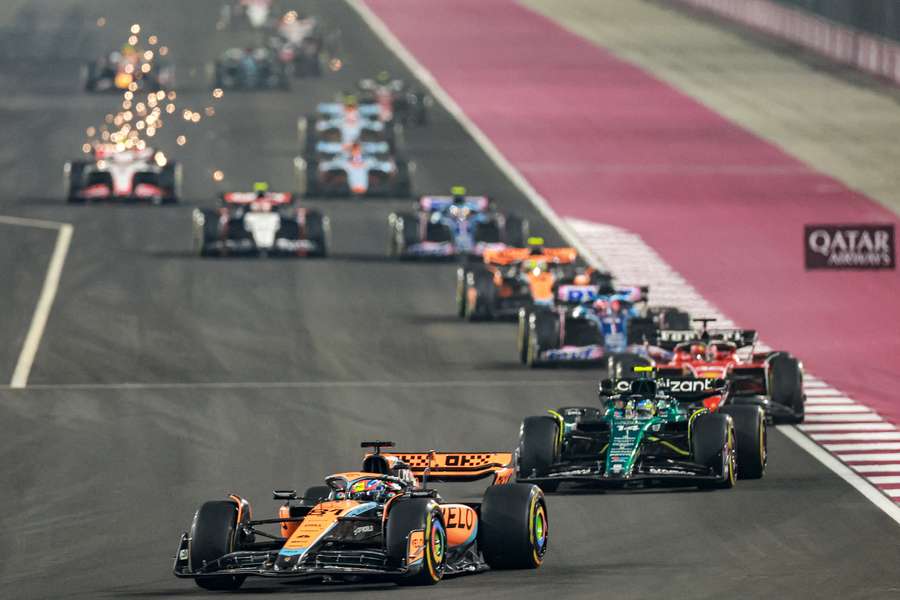 Drivers compete during the Qatari Formula 1 Grand Prix