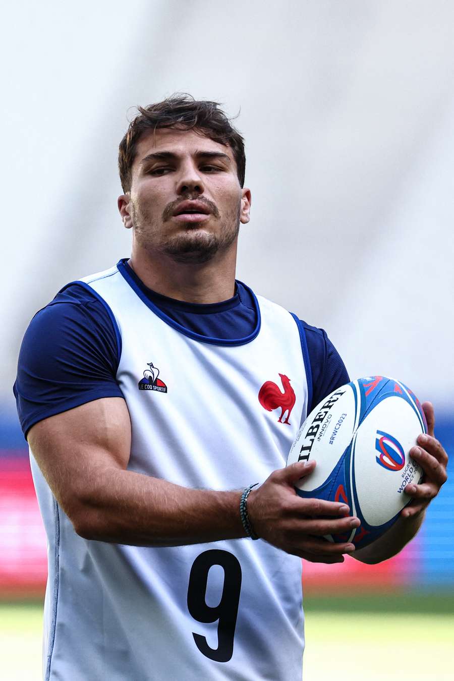 France's scrum-half Antoine Dupont takes part in a training session at the Stade de France in Saint-Denis