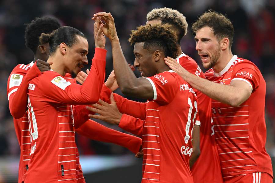 Bayern Munich celebrate as they beat league rivals Dortmund 4-2