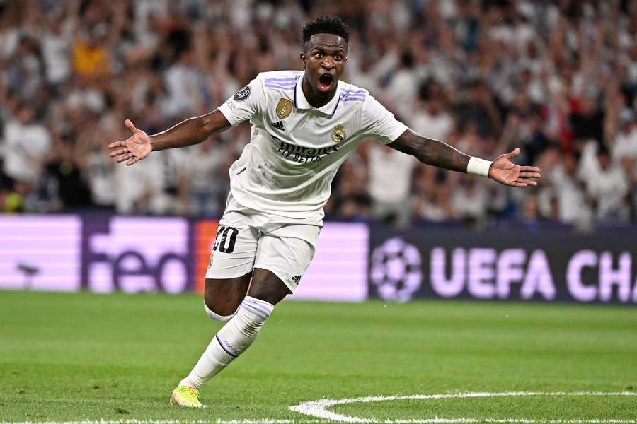 Vinicius Junior celebrates after scoring his team's first goal Vinicius Junior celebrates after scoring his team's first goal