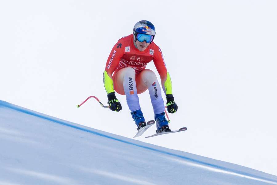 Switzerland's Marco Odermatt competes to win the men's Super G event of the FIS Alpine Skiing World Cup in Kitzbuehel