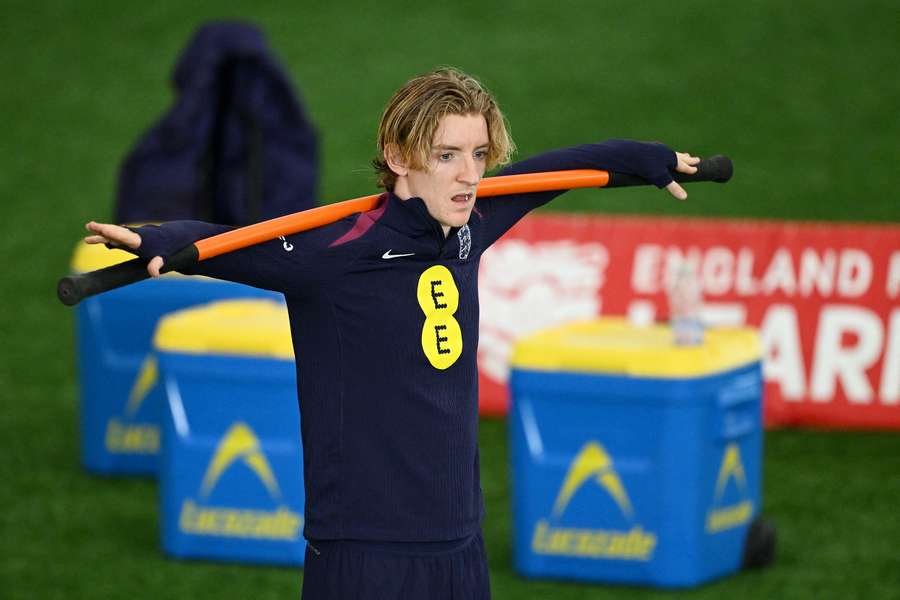 Anthony Gordon pictured during an England Training Session at St Georges Park on Monday