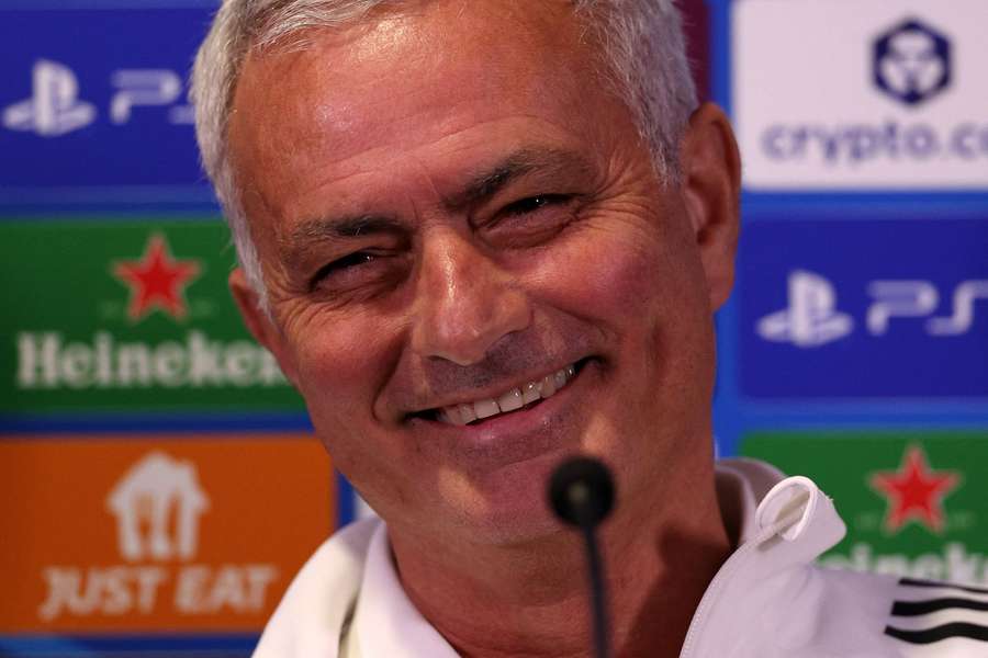 Jose Mourinho attends a press conference at Stamford Bridge ahead of Benfica's clash against Chelsea on Tuesday
