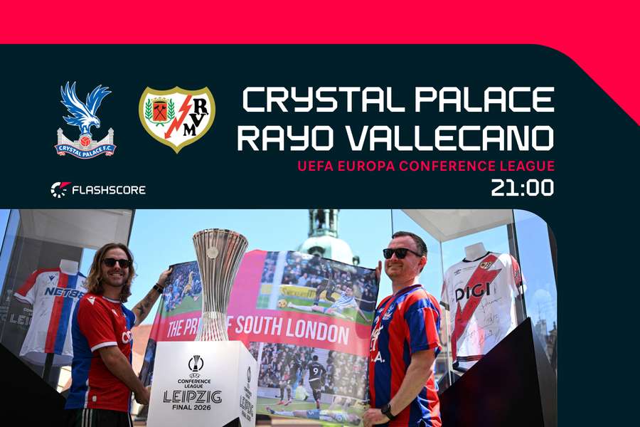 Crystal Palace fans pose with the trophy in Leipzig Crystal Palace fans pose with the trophy in Leipzig