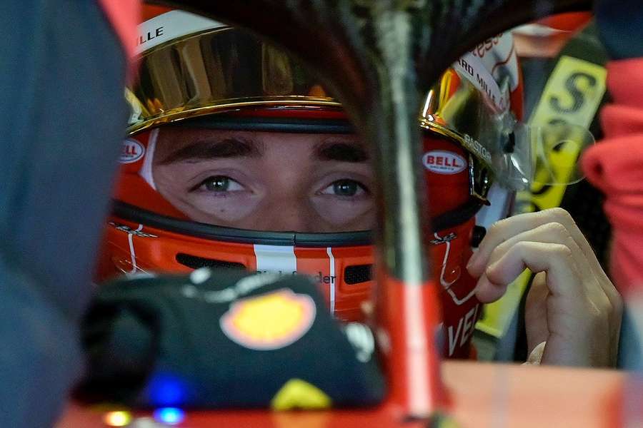 Ferrari's Charles Leclerc sits in his car during the third practice session for the Mexican Grand Prix